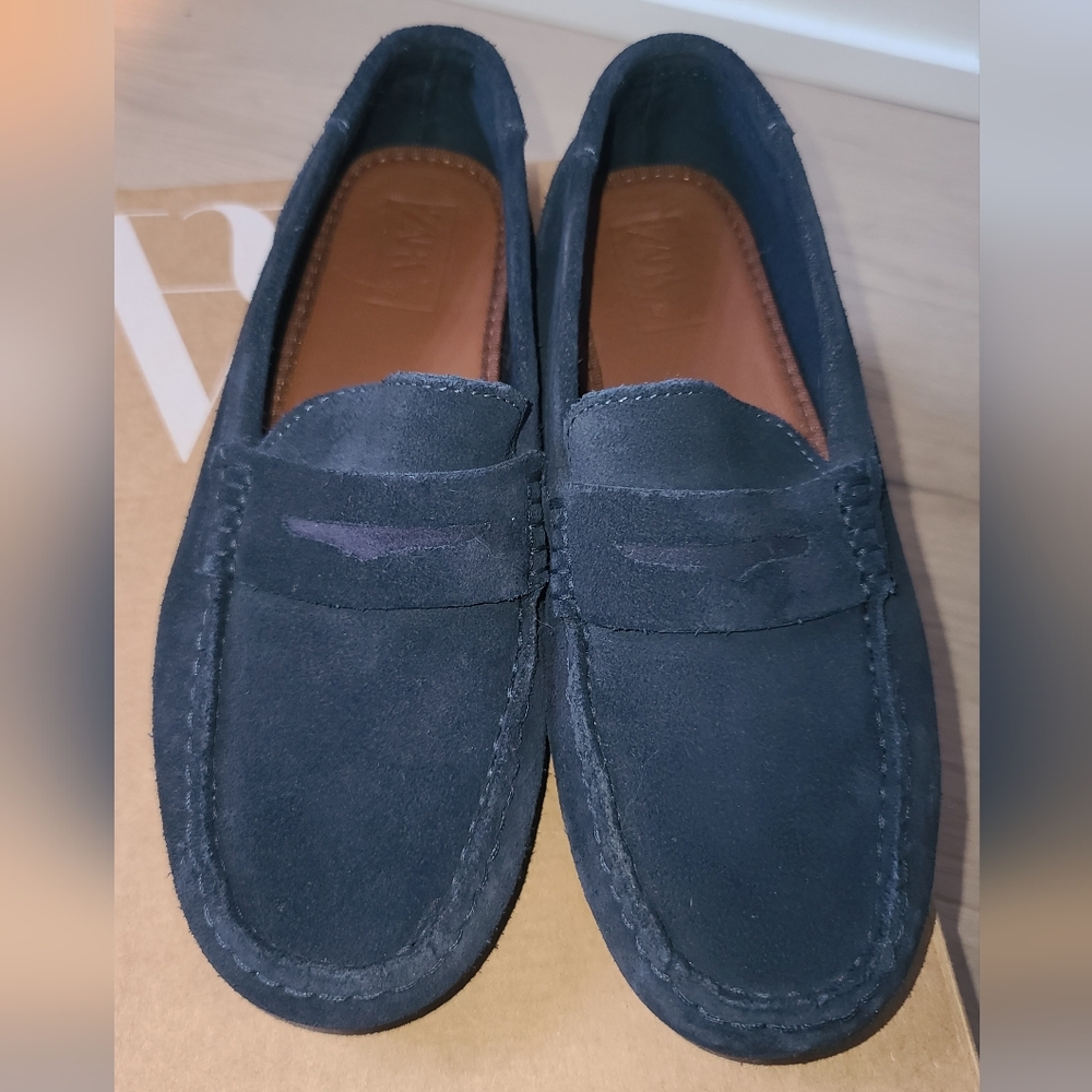 Zara navy suede loafers EUR 37 or US 5 Boys Or US 6 Women